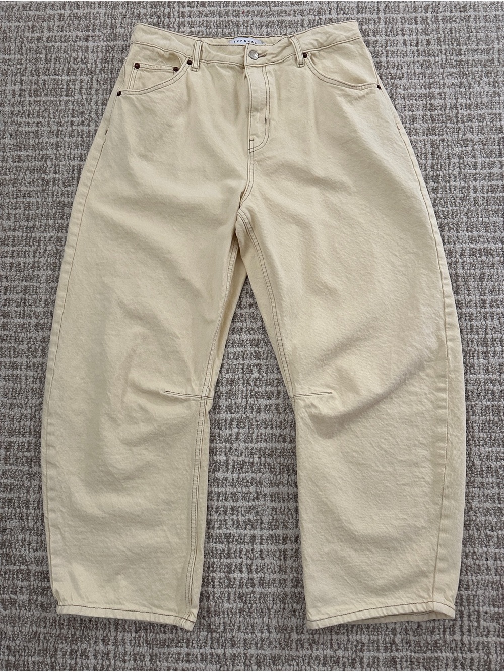 NEW Topshop via ASOS Cream Cotton Barrel-Leg Women's Jeans, Sz 10